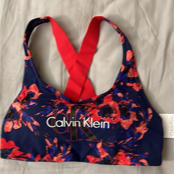 Calvin Klein Floral Retro Logo Racerback Bralette - Picture 2 of 7